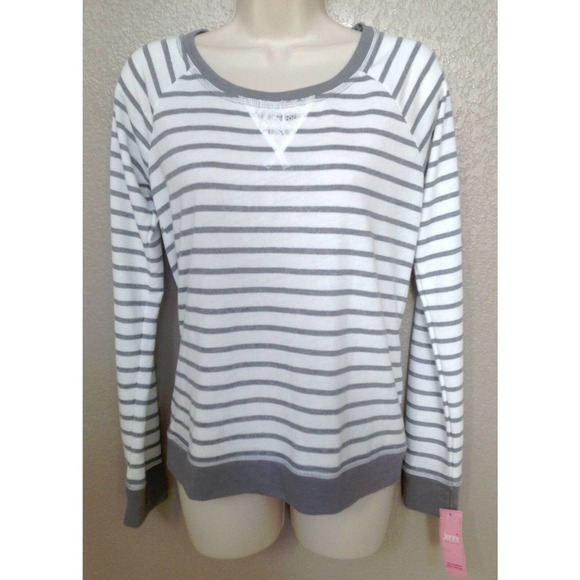 Jenni Women's Gray Striped Long Sleeve Soft Pajama top Medium NWT - Picture 2 of 5